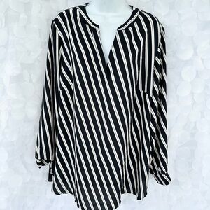 Anne Klein Black White Diagonal Striped Blouse Tunic 3X career casual NEW